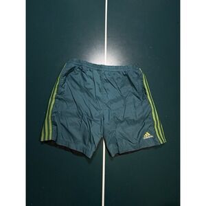 Vintage 90s Adidas Nylon Shorts Green Striped Soccer Men's Medium Mesh Lined